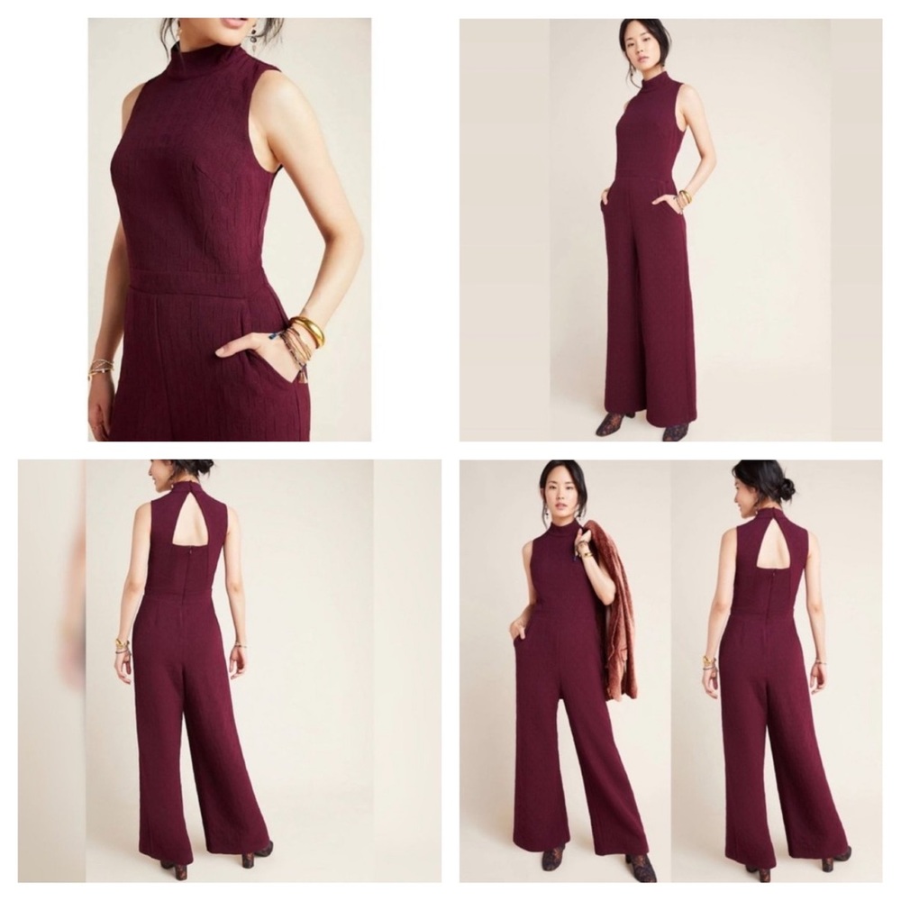 Anthropologie EVA FRANCO Charley Mock Neck Sleeveless Jumpsuit Wine Size XS
